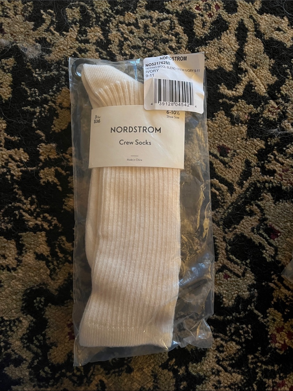 Nordstrom Ivory Merino Wool Crew Socks for Men